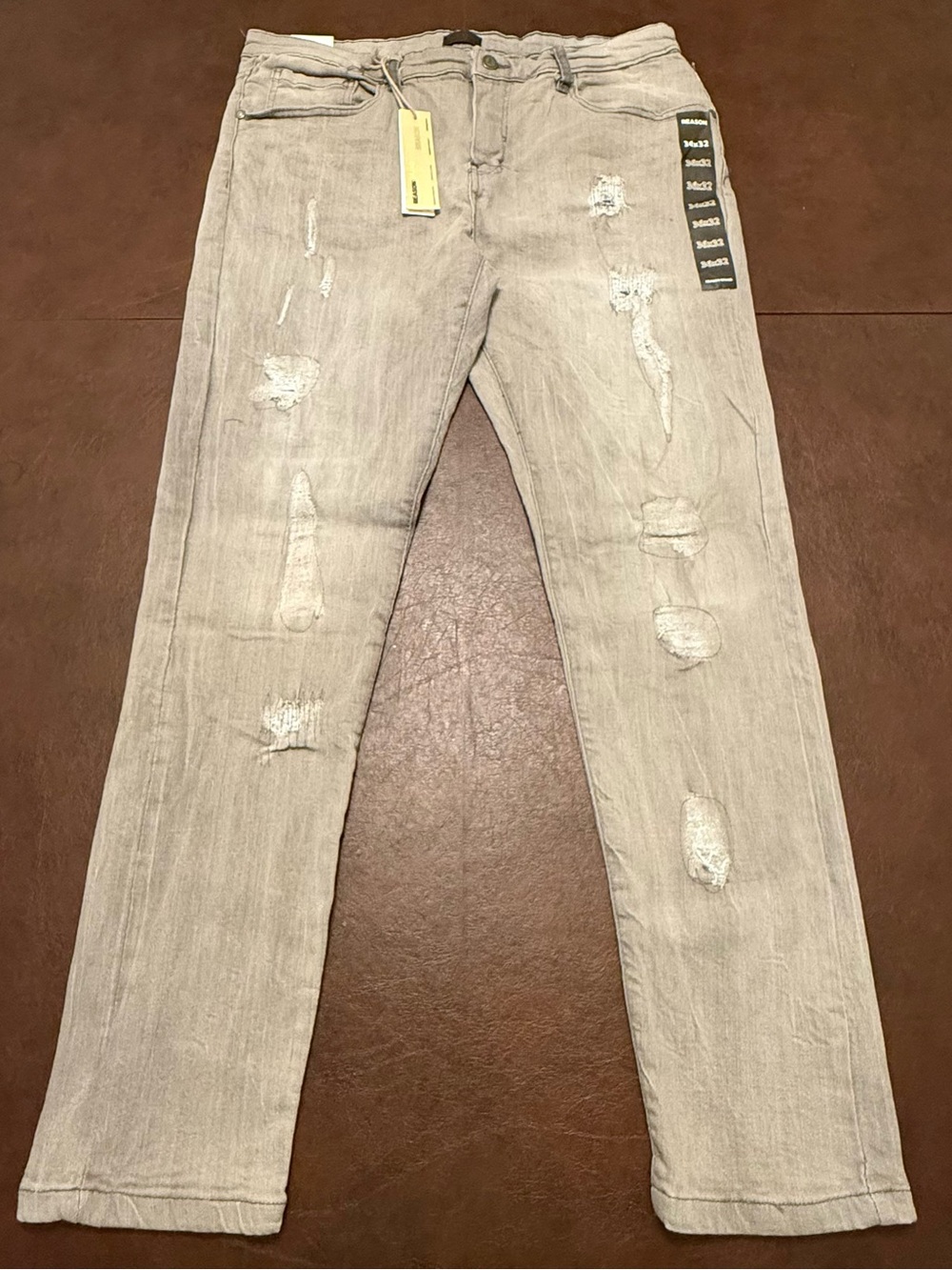 Reason Brand Men’s 36x32 Gray Acid Wash Distressed Skinny Jeans NWT